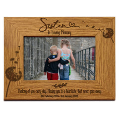 Sister Remembrance Photo Frame Personalised Landscape With Dandelions