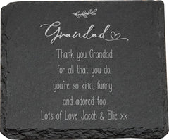 Personalised Grandad Sentiment Gift Slate Stone Drink Coaster