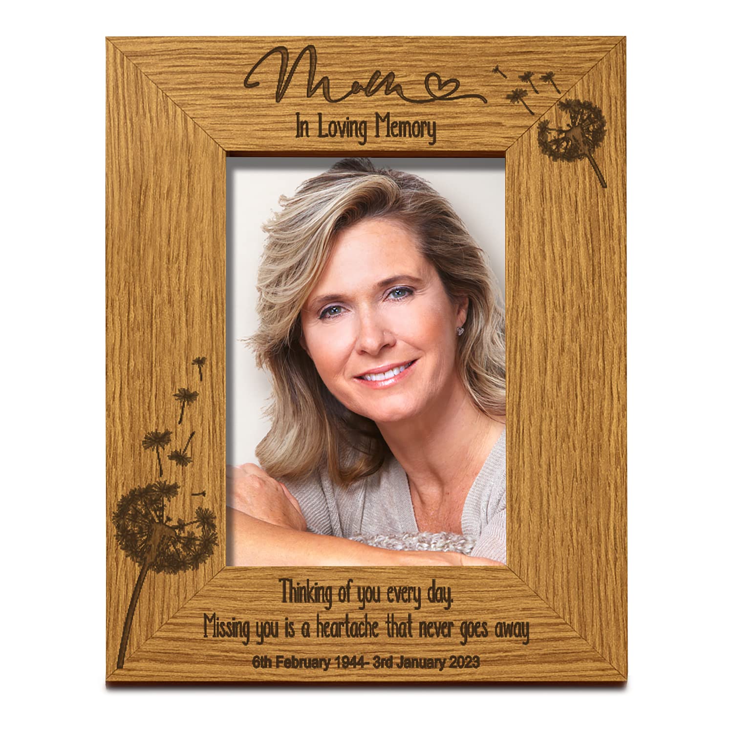 Mum Remembrance Photo Frame Personalised Portrait With Dandelions