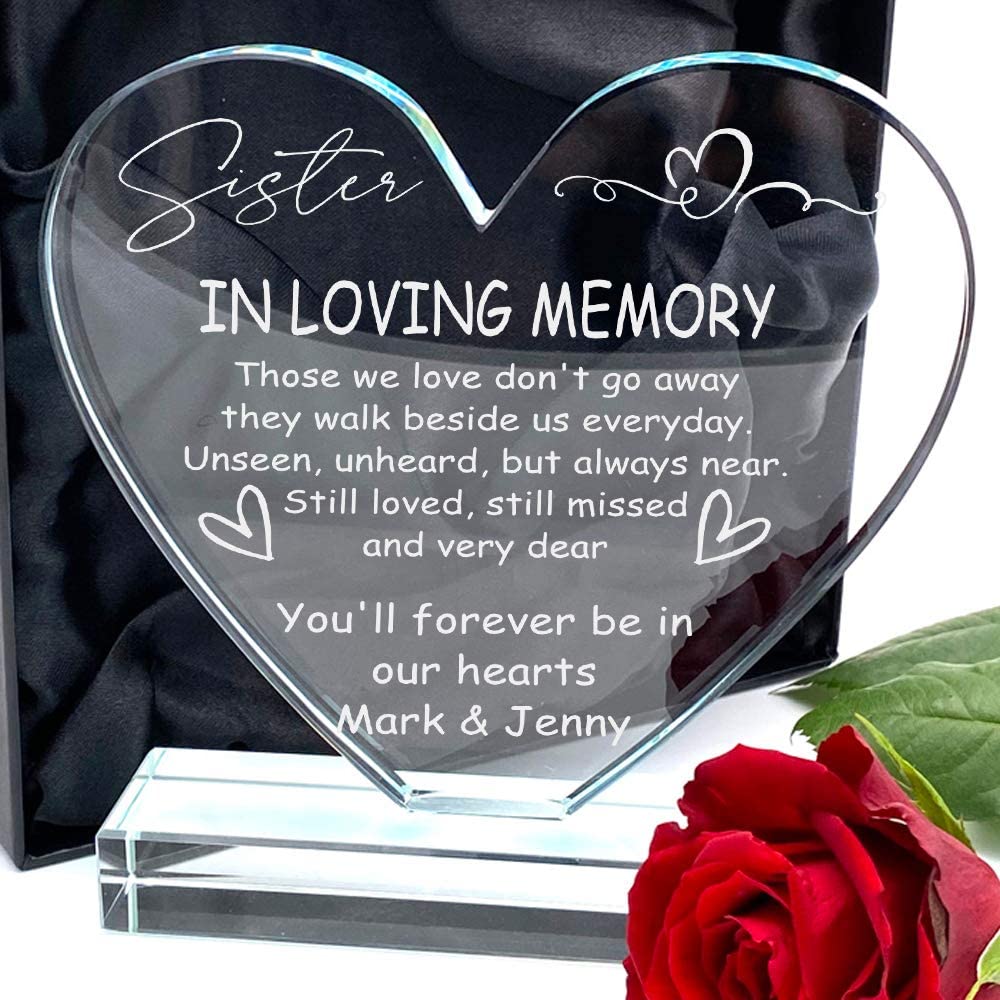 ukgiftstoreonline Personalised Sister In Loving Memory Remembrance Memorial Large Jade Glass Heart