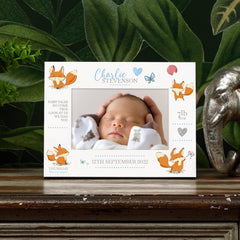 Personalised Baby Boy Photo Frame With Birth Details and Cute Fox