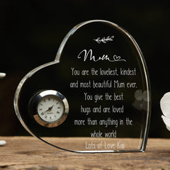 Engraved Personalised Mum Crystal Glass Clock With Sentiment