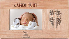 Personalised Baptism Solid Oak Photo Frame With Floral Cross