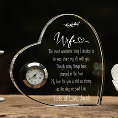 Engraved Personalised Wife Crystal Glass Clock With Sentiment