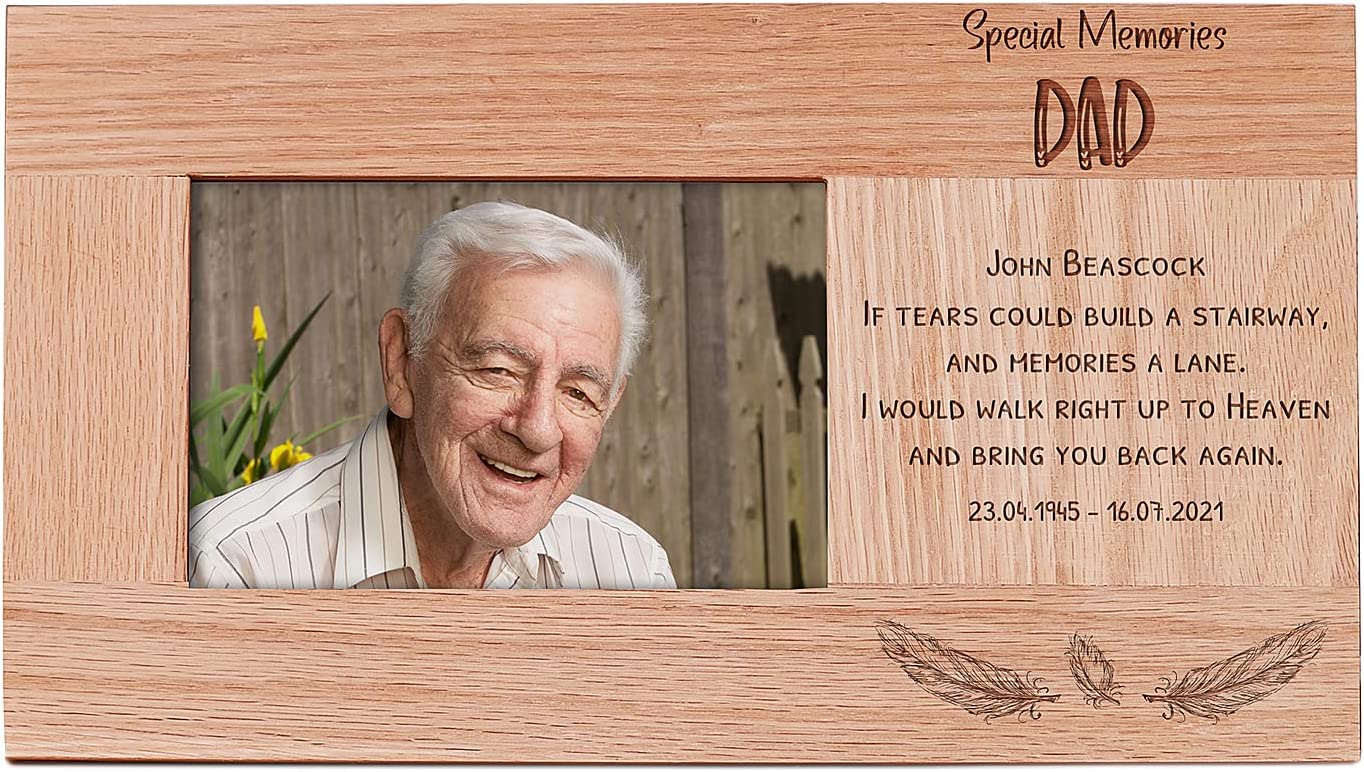 Personalised Dad Remembrance Memorial Photo Frame Solid Oak