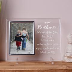 Personalised Brother Engraved Glass Photo Frame In Lined Gift Box
