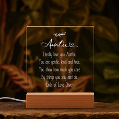 Personalised Auntie Sentiment LED Night Lamp Keepsake Gift