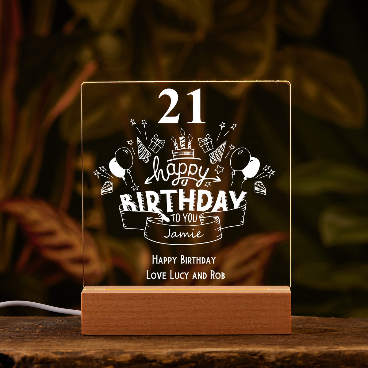 Personalised 21st Birthday LED Night Lamp Keepsake Gift Balloon Design