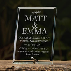 Engagement Gift Personalised Glass Plaque With Sentiment