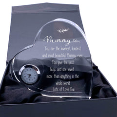 Engraved Personalised Mummy Crystal Glass Clock With Sentiment