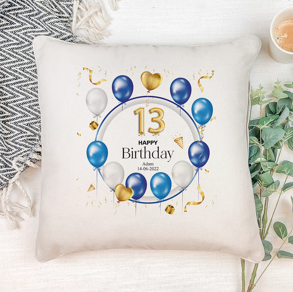 ukgiftstoreonline Personalised 13th Birthday Gift Cushion Present Design