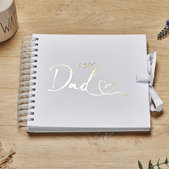 Dad White Scrapbook Photo album With Gold Script Leaf Design