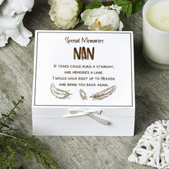 ukgiftstoreonline Nan Remembrance Memory White Keepsake Box With Feather Design