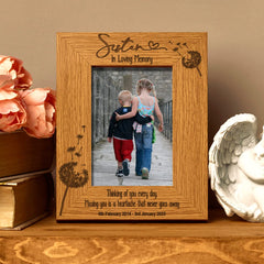 Sister Remembrance Photo Frame Personalised Portrait With Dandelions