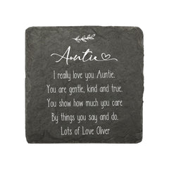 Personalised Auntie Sentiment Gift Slate Stone Drink Coaster