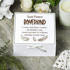 ukgiftstoreonline Boyfriend Remembrance Memory White Keepsake Box With Feather Design