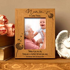 Nan Remembrance Photo Frame Personalised Portrait With Dandelions