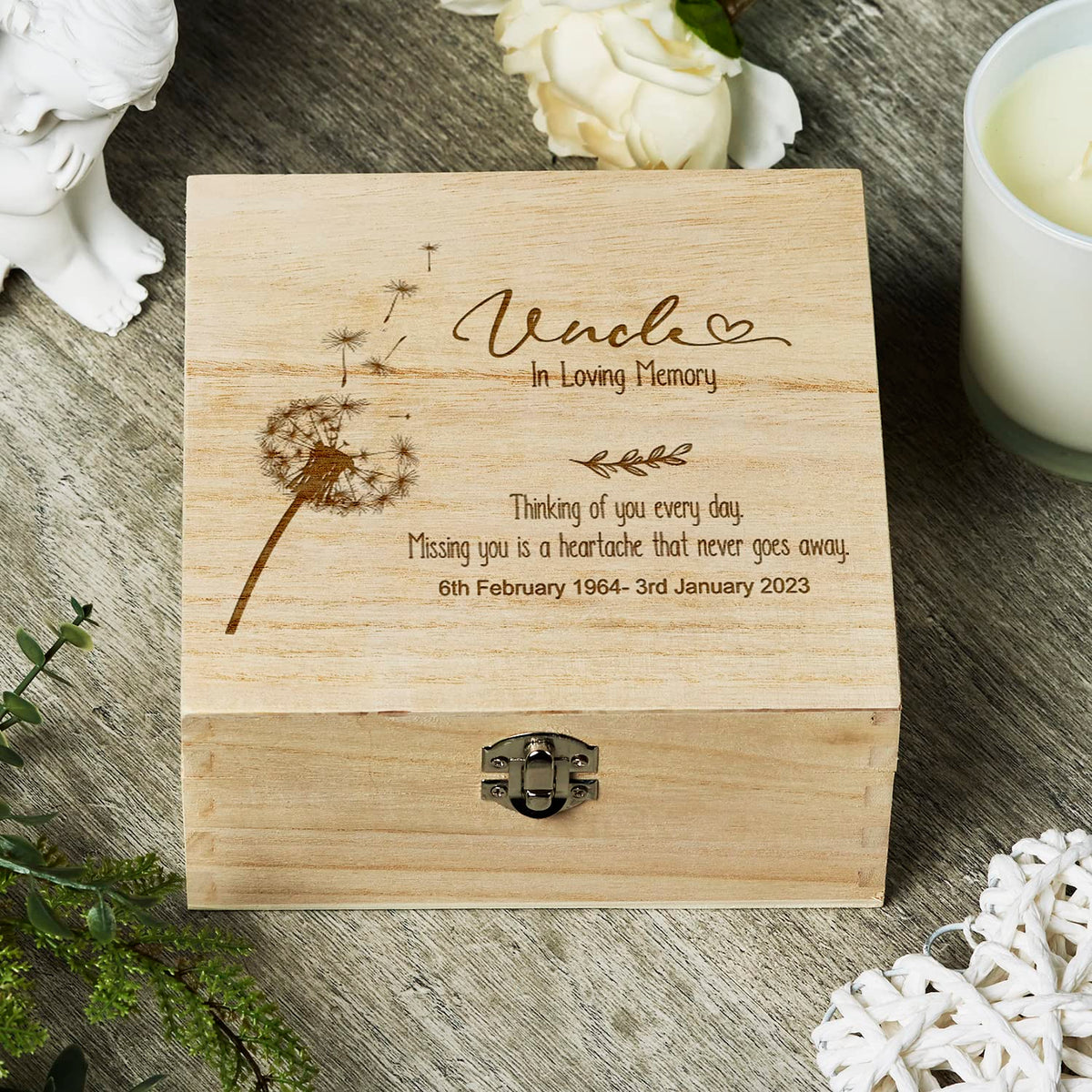 ukgiftstoreonline Personalised Uncle In Loving Memory Remembrance Keepsake Box With Dandelions