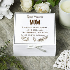 ukgiftstoreonline Mum Remembrance Memory White Keepsake Box With Feather Design