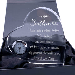 Engraved Personalised Brother Crystal Glass Clock With Sentiment