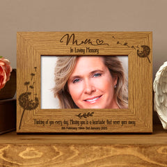 Mum Remembrance Photo Frame Personalised Landscape With Dandelions