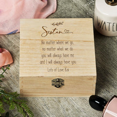 Personalised Sister Sentiment Wooden Keepsake Box Gift Engraved