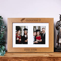 Personalised Graduation Congratulations Wooden Double Photo Frame