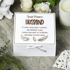 ukgiftstoreonline Husband Remembrance White Keepsake Box With Feather Design