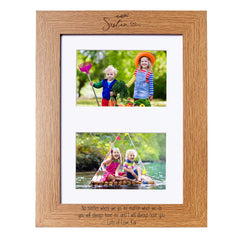 Personalised Sister Double Photo Picture Frame With Leaf Landscape