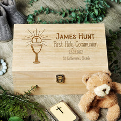 Personalised Communion Memory Keepsake Box With Holy Host