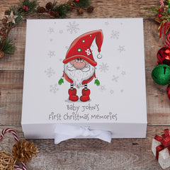 Personalised Baby's First Christmas Keepsake Box With Santa Gnome