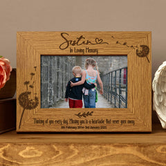 Sister Remembrance Photo Frame Personalised Landscape With Dandelions