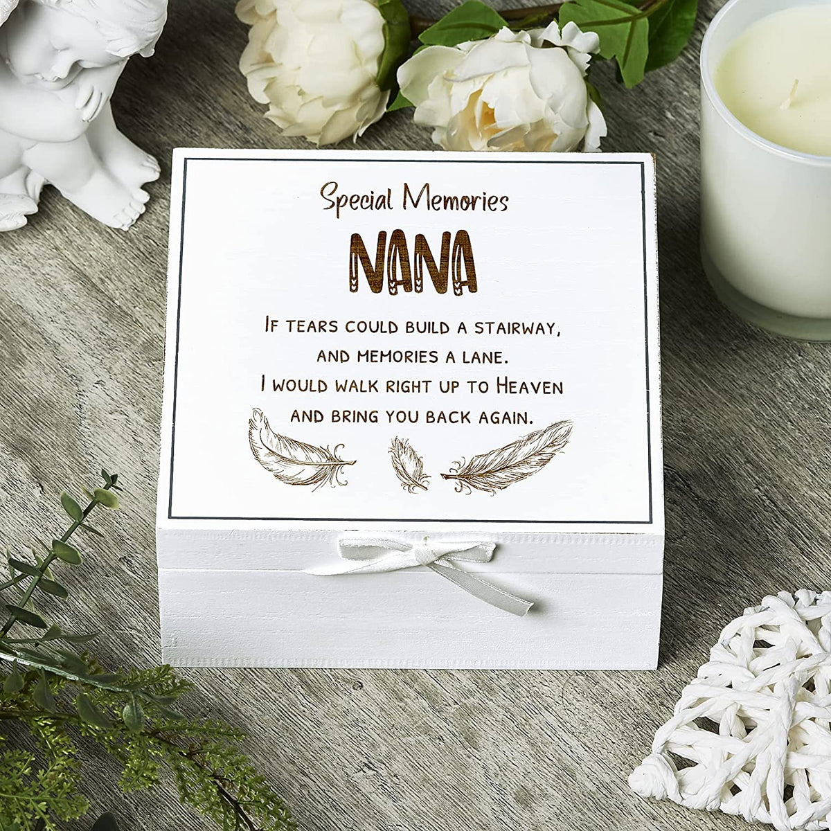 ukgiftstoreonline Nana Remembrance Memory White Keepsake Box With Feather Design