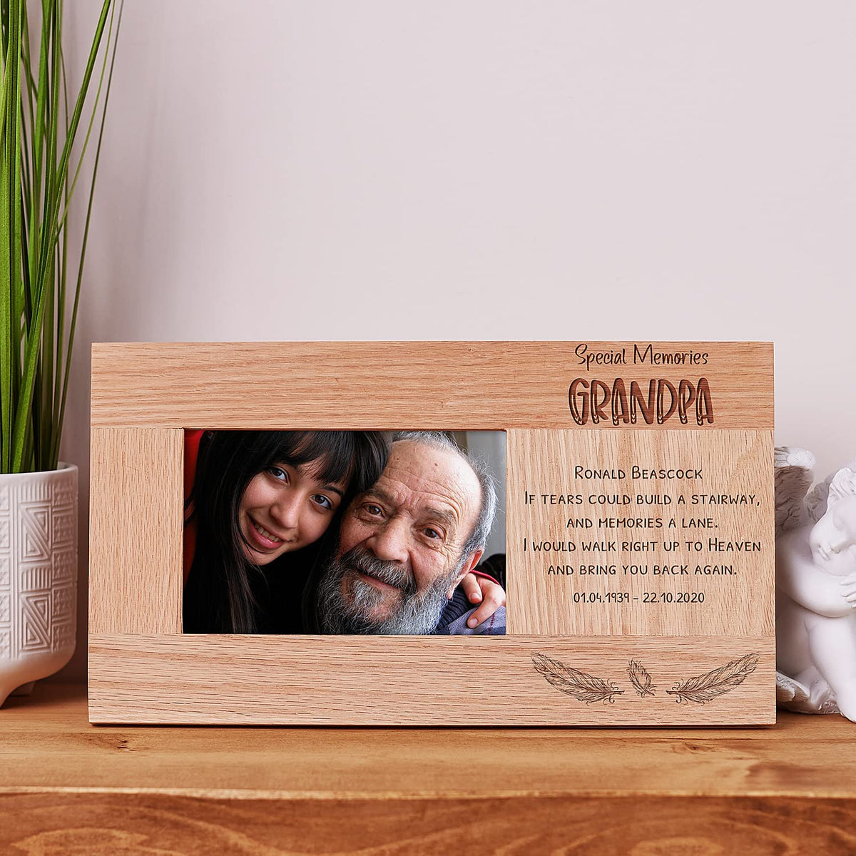 Personalised Grandpa Remembrance Memorial Photo Frame Solid Oak