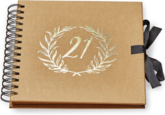 21st Birthday Brown Scrapbook Photo album With Gold Script Laurel Wreath