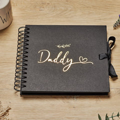 Daddy Black Scrapbook Photo album With Gold Script Leaf Design