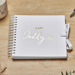 Daddy White Scrapbook Photo album With Gold Script Leaf Design