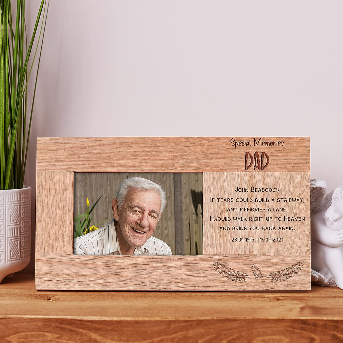 Personalised Dad Remembrance Memorial Photo Frame Solid Oak