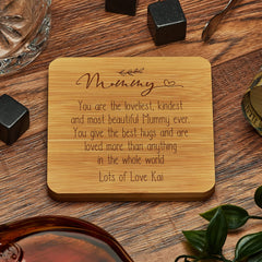 Personalised Mummy Sentiment Gift Wood Drink Coaster Gift