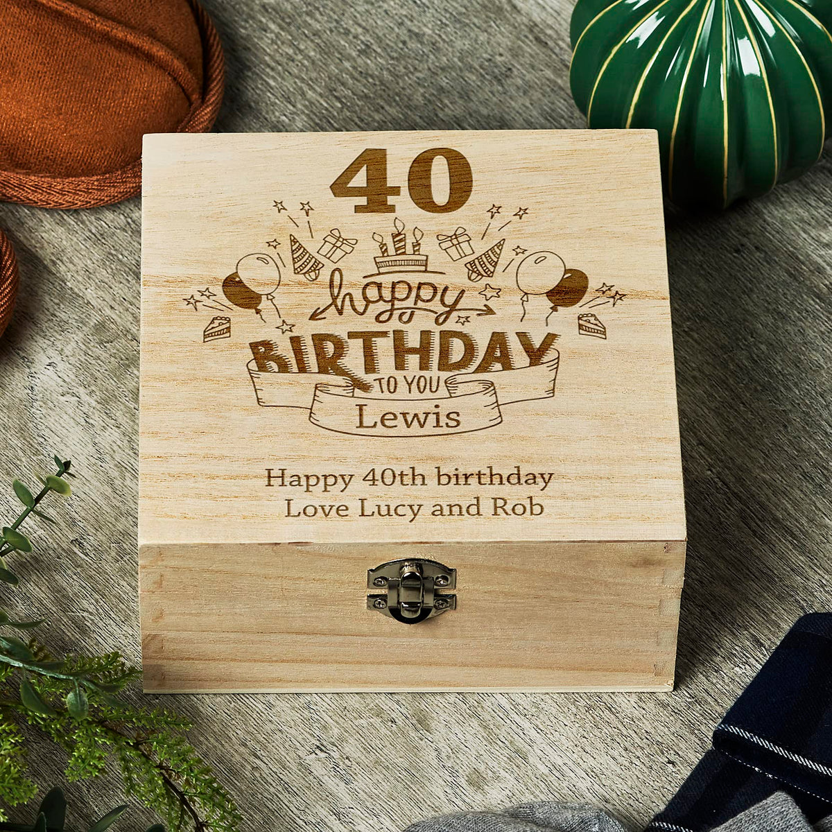 Personalised 40th Birthday Wooden Keepsake Box Gift Engraved