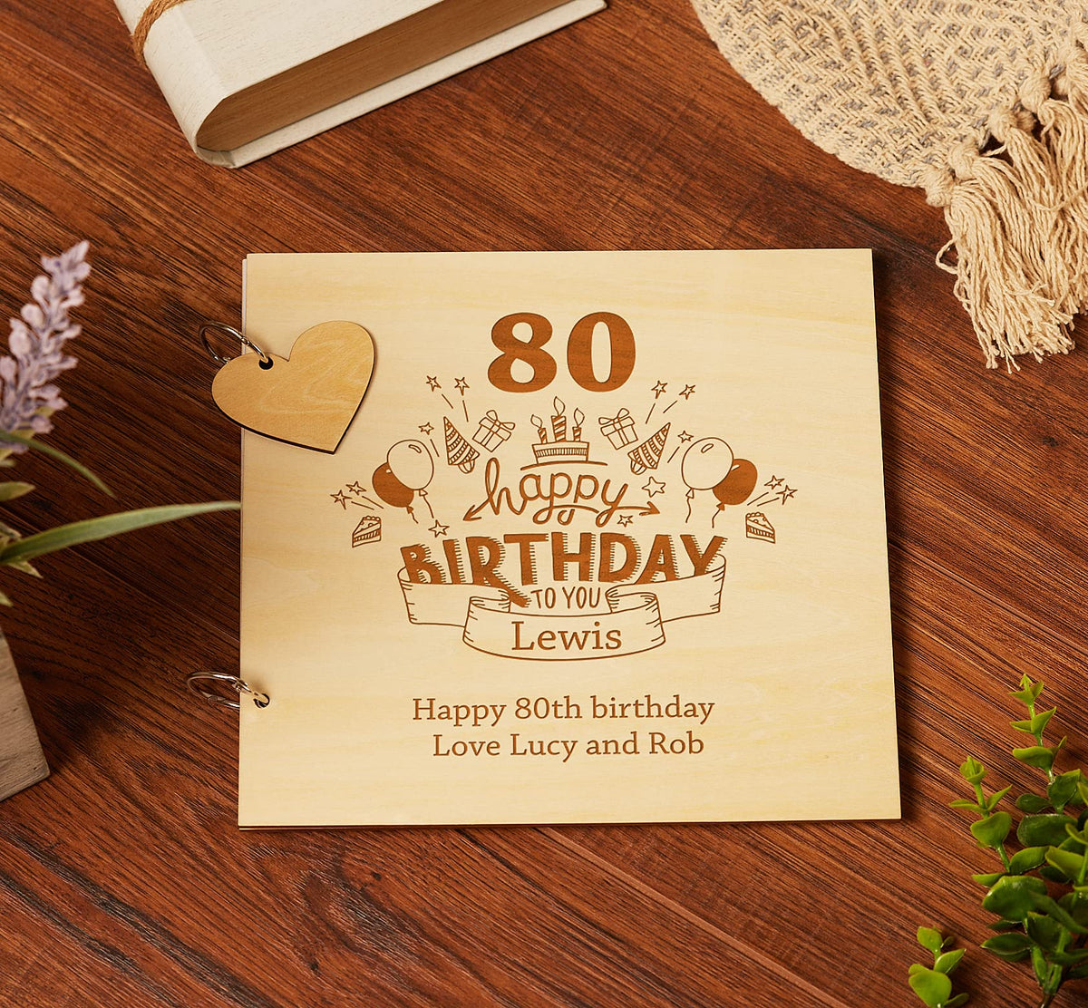 Personalised Wooden 80th Birthday Scrapbook Guest Book or Photo Album