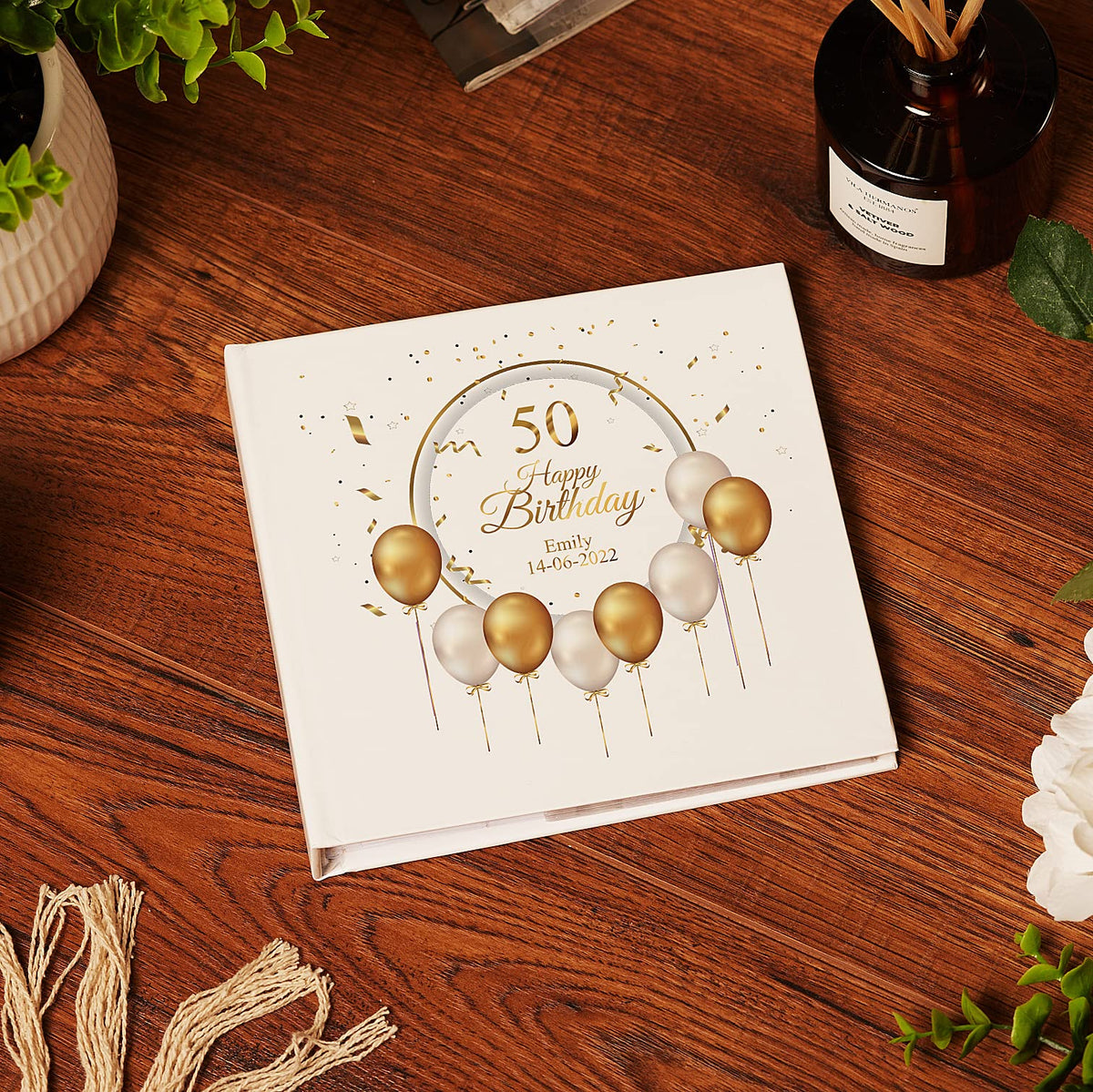 Personalised 50th Birthday Photo Album Gift With Gold Balloons