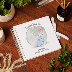 Personalised Beautiful Baby Boy Memory Scrapbook Album With Elephants