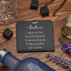 Personalised Auntie Sentiment Gift Slate Stone Drink Coaster