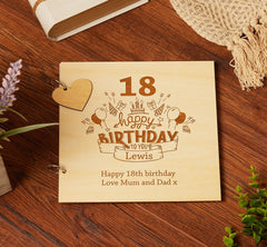 Personalised Wooden 18th Birthday Scrapbook Guest Book or Photo Album