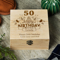 Personalised 50th Birthday Wooden Keepsake Box Gift Engraved