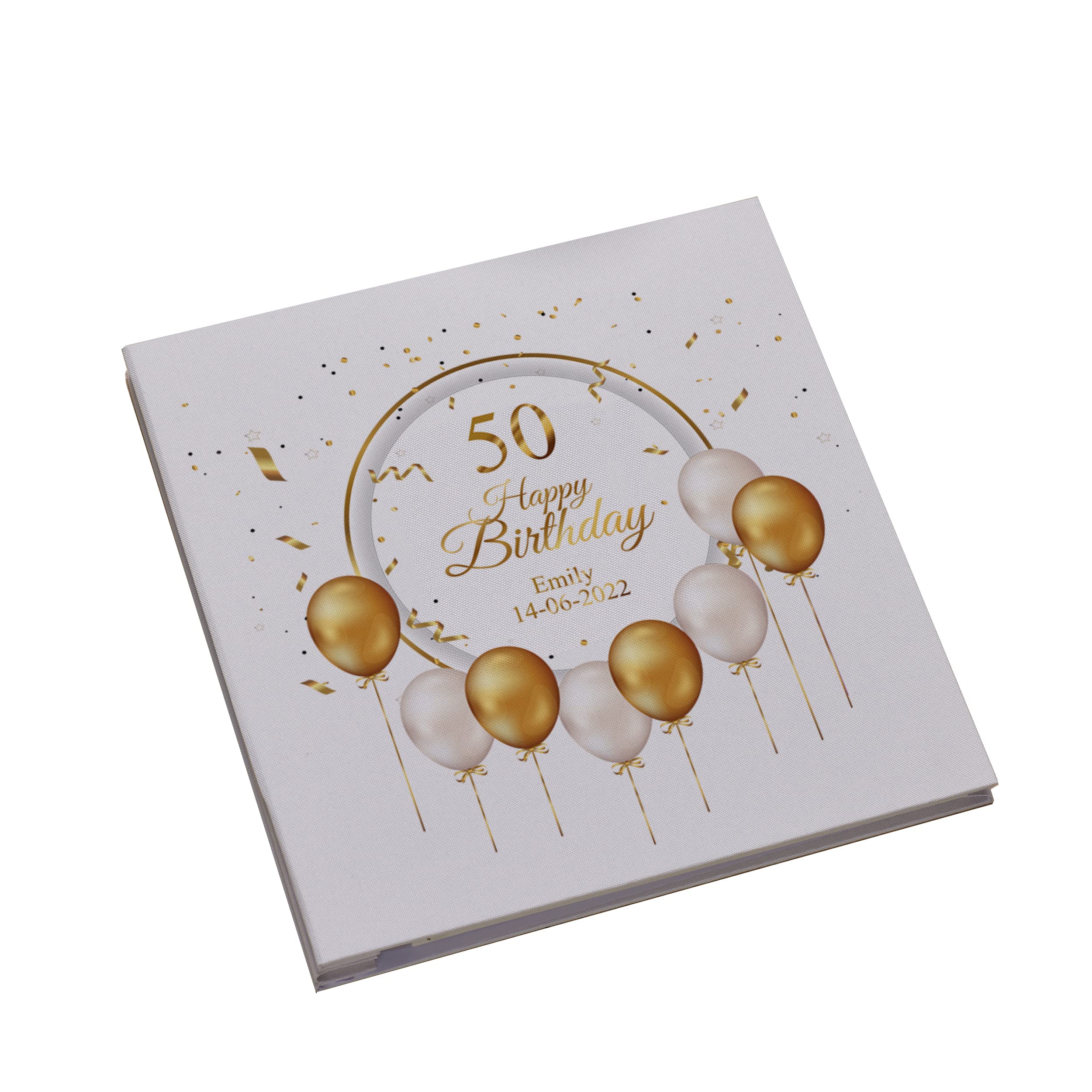 Personalised Large Linen 50th Birthday Photo Album With Balloons