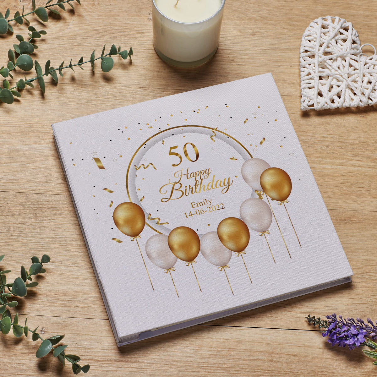 Personalised Large Linen 50th Birthday Photo Album With Balloons