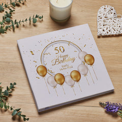 Personalised Large Linen 50th Birthday Photo Album With Balloons