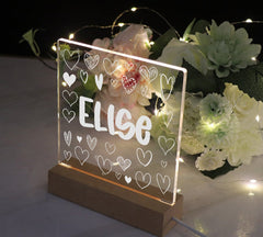 Any Name and Heart Doodle Design Personalised Night Light LED Lamp Gift